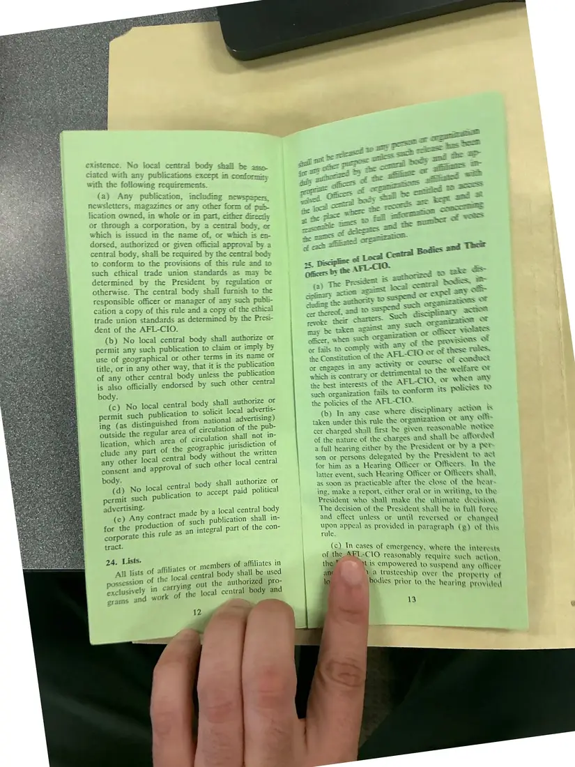 Photograph of a pamphlet: Rules Governing AFL-CIO Local Central Bodies (pamphlet), copy 2.