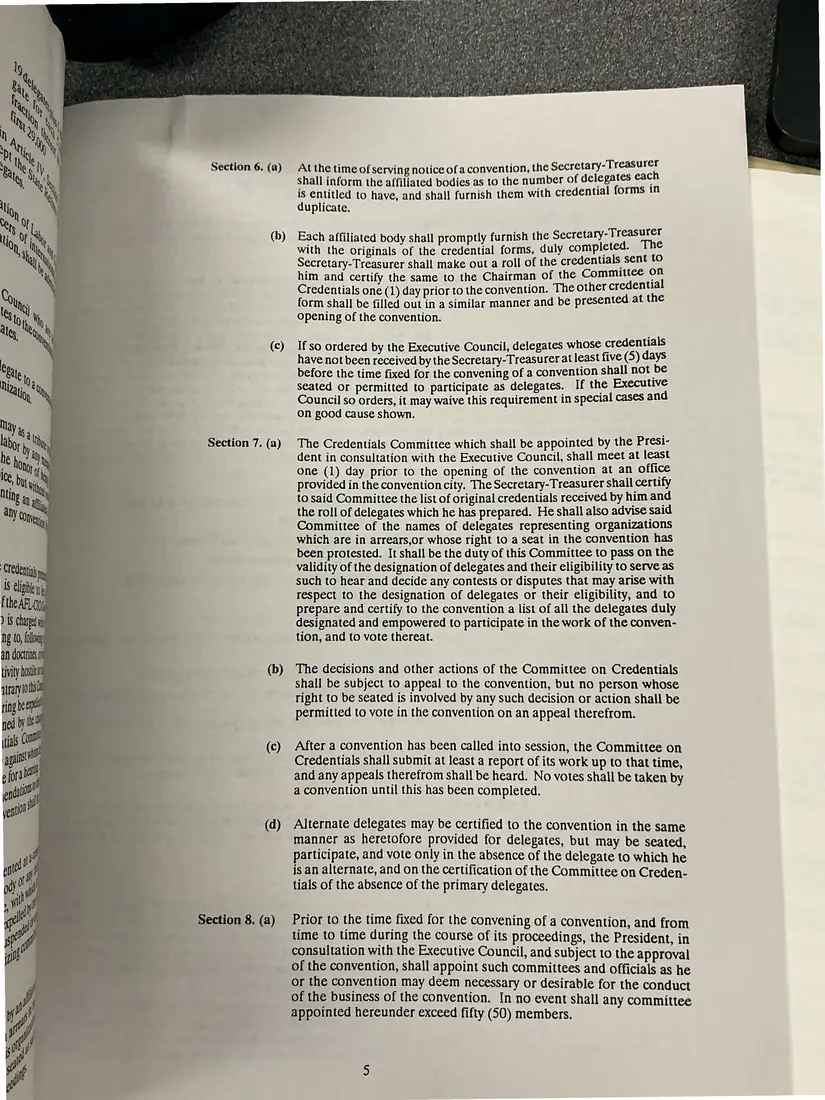 Photograph of a printed constitution: Constitution of the New York State AFL-CIO, as amended 1992 (partial copy), copy 2.