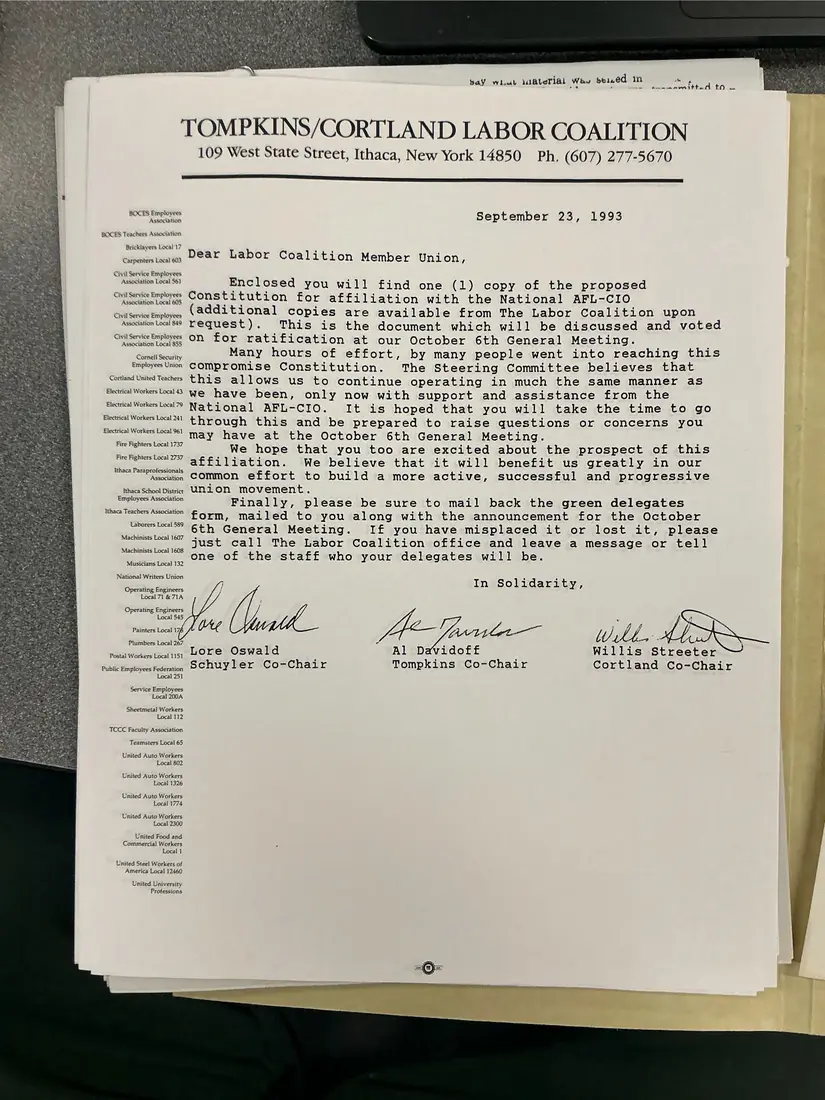 Photograph of a letter: Co-chairs to member unions: the proposed AFL-CIO constitution, copy 2.