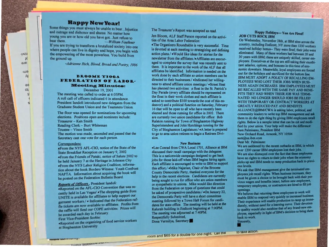 Photograph of a newsletter: Union City News, Broome-Tioga Federation of Labor edition, January 2002, page 2.
