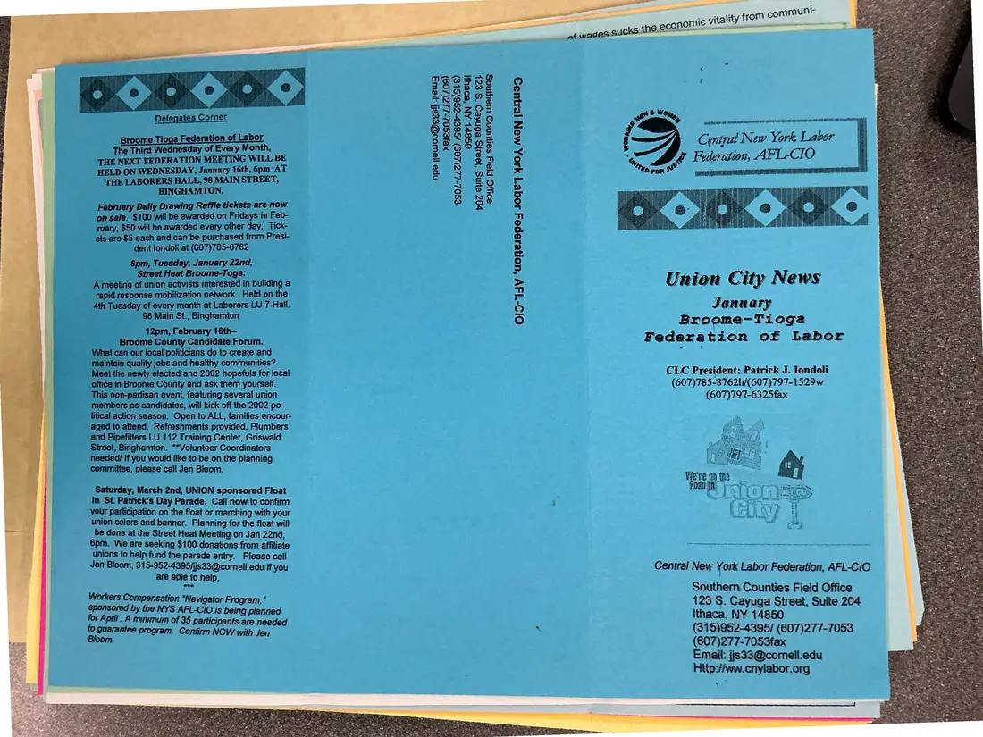 Photograph of a newsletter: Union City News, Broome-Tioga Federation of Labor edition, January 2002, page 1.