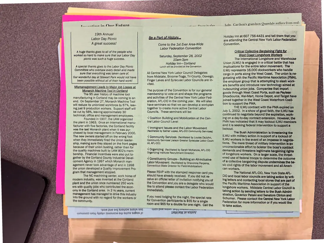 Photograph of a newsletter: Union City News, Midstate Central Labor Council, October 2002, copy 2, page 2.