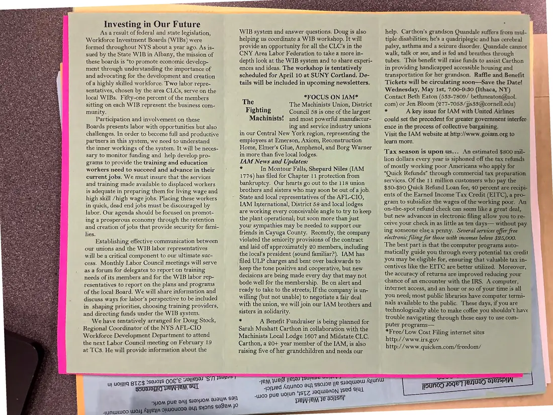 Photograph of a newsletter: Union City News, Midstate Central Labor Council, February 2002, page 2.