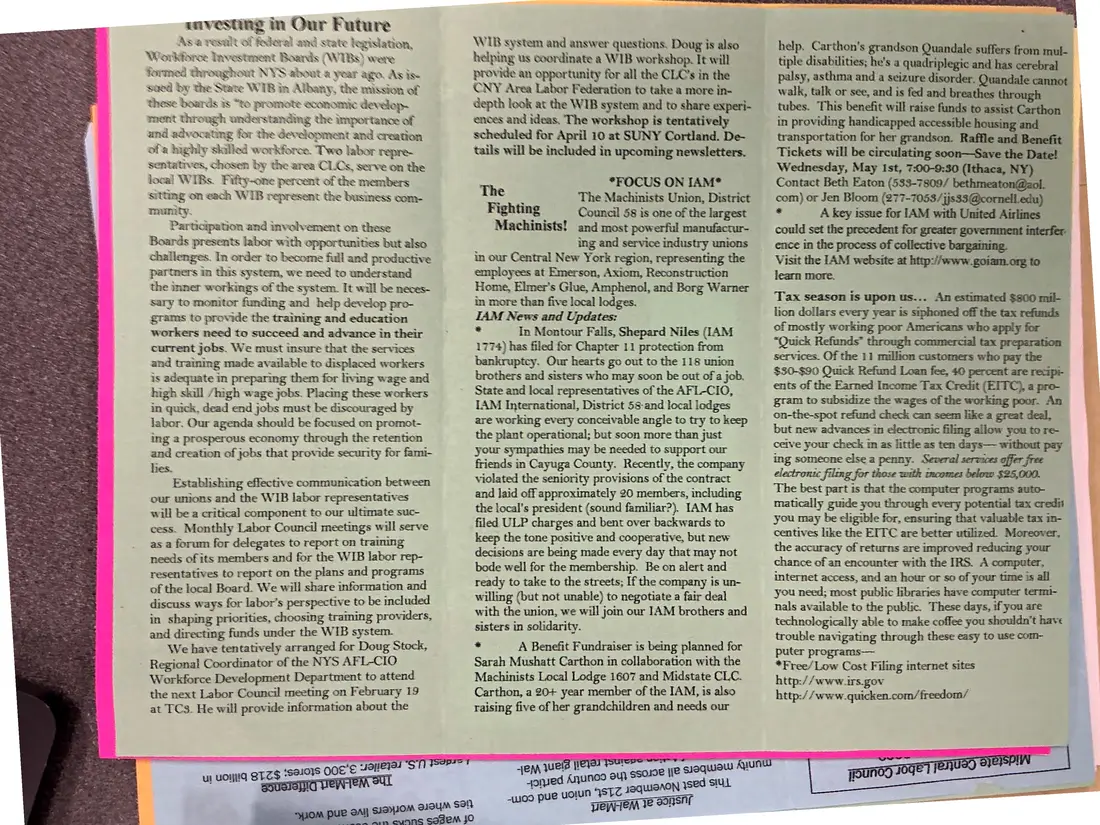 Photograph of a newsletter: Union City News, Midstate Central Labor Council, February 2002, copy 2.