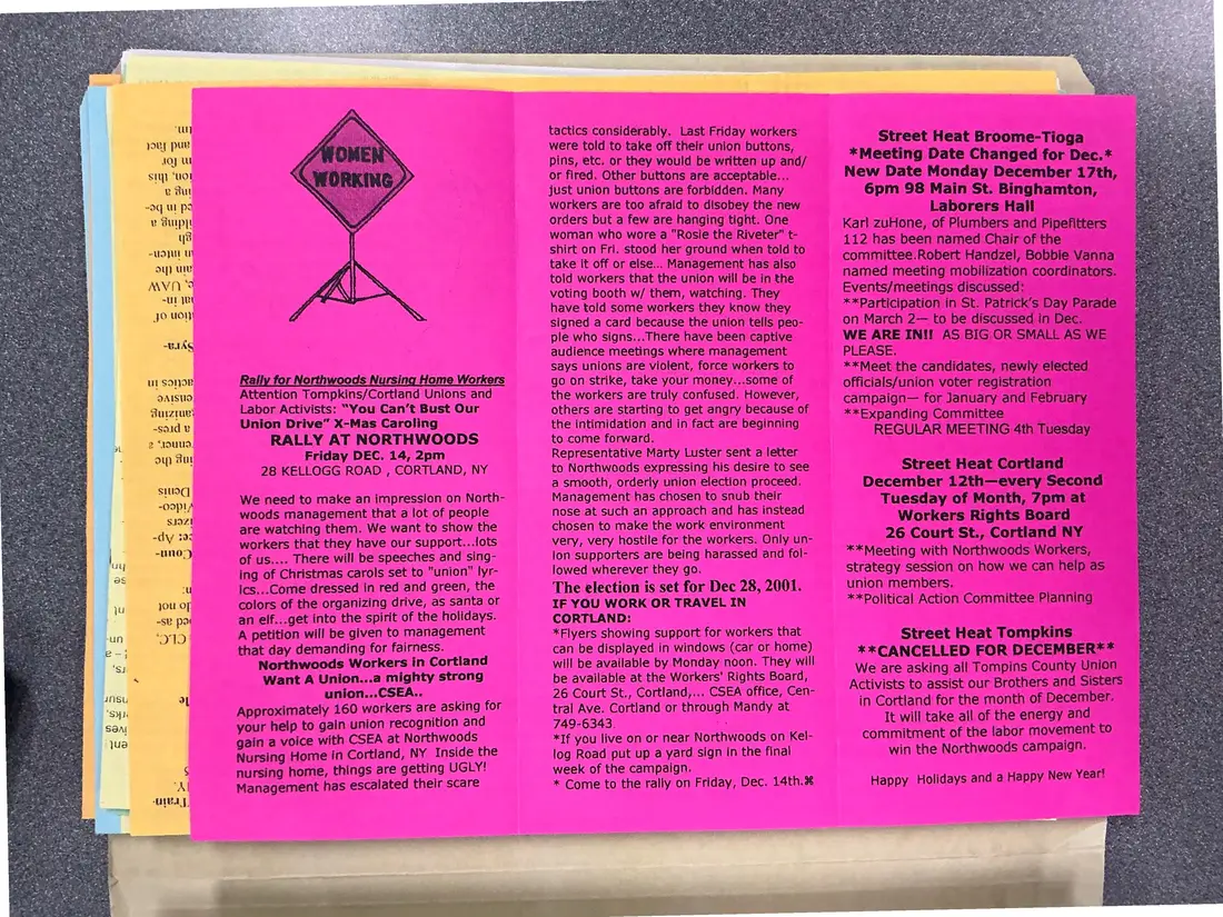 Photograph of a newsletter: Street Heat: December Events for Union Activists [December 2001], page 2.