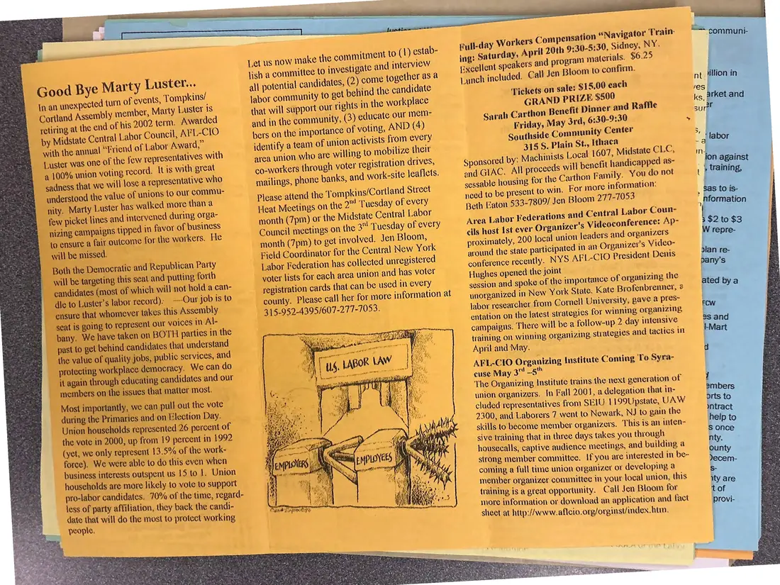 Photograph of a newsletter: Union City News, Midstate Central Labor Council, March 2002, page 2.