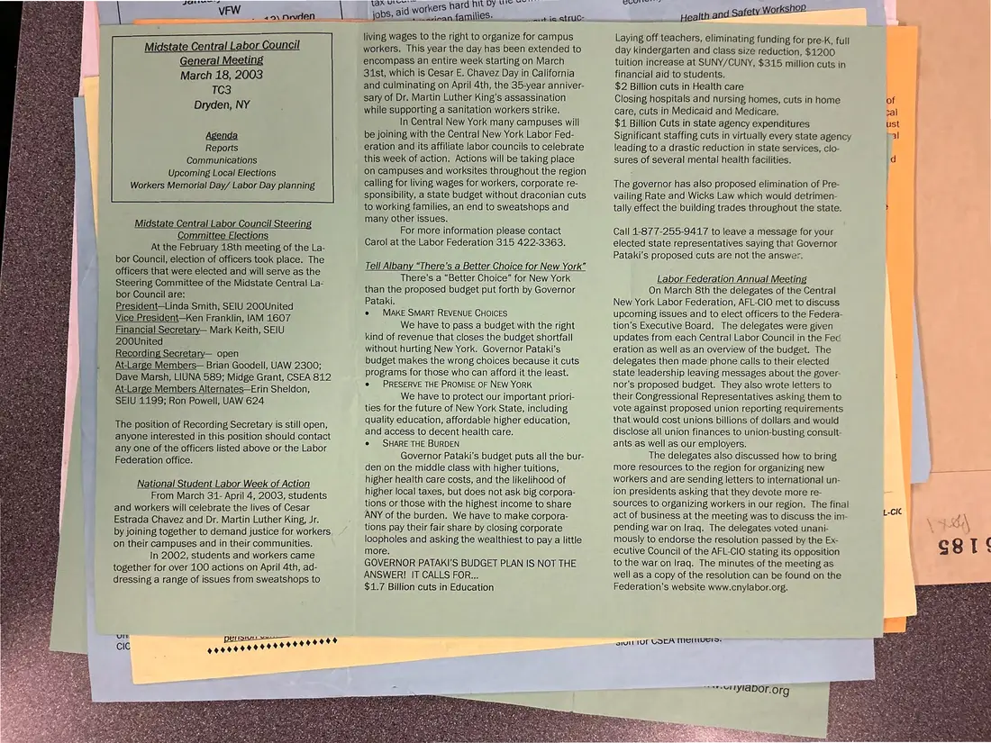 Photograph of a newsletter: Union City News, Midstate Central Labor Council, March 2003, page 2.