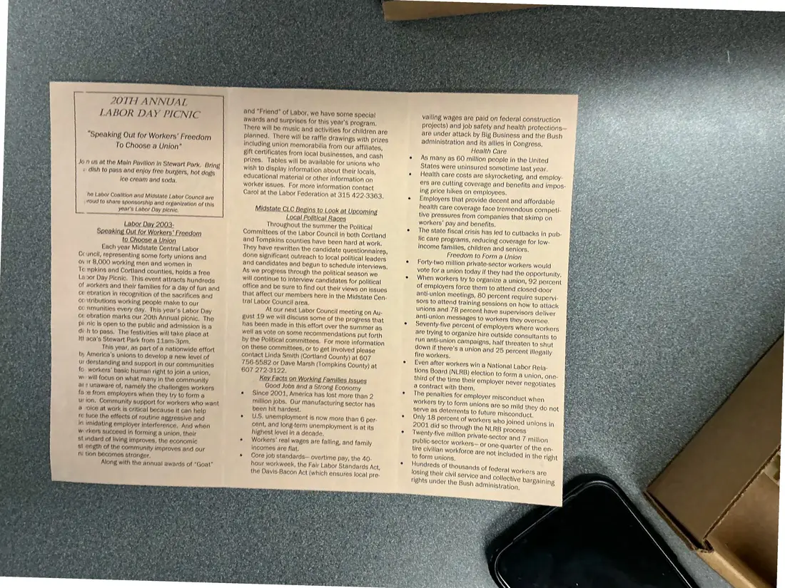 Photograph of a newsletter: Union City News inside spread: 20th Annual Labor Day Picnic [2003], copy 2.