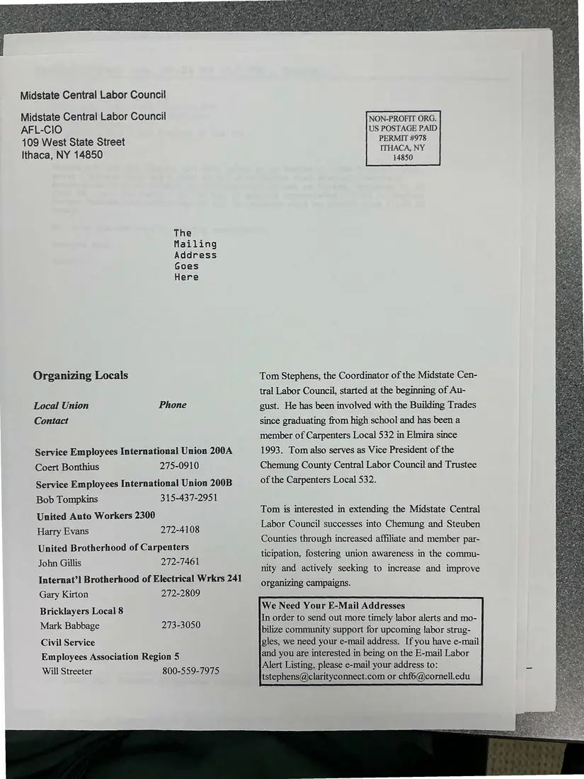 Photograph of a newsletter: The Working Press, Volume 1, Issue 7, November 1998, page 4.