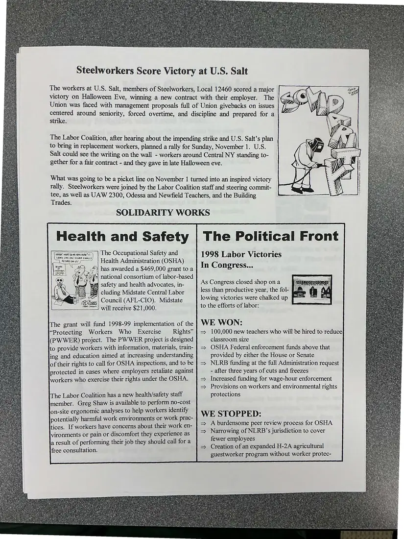 Photograph of a newsletter: The Working Press, Volume 1, Issue 7, November 1998, page 2.