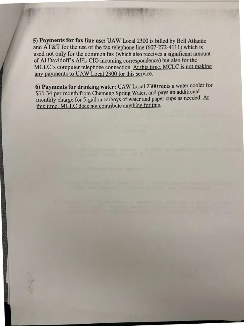 Photograph of a report: Report on office costs shared by MCLC with UAW Local 2300, page 2.