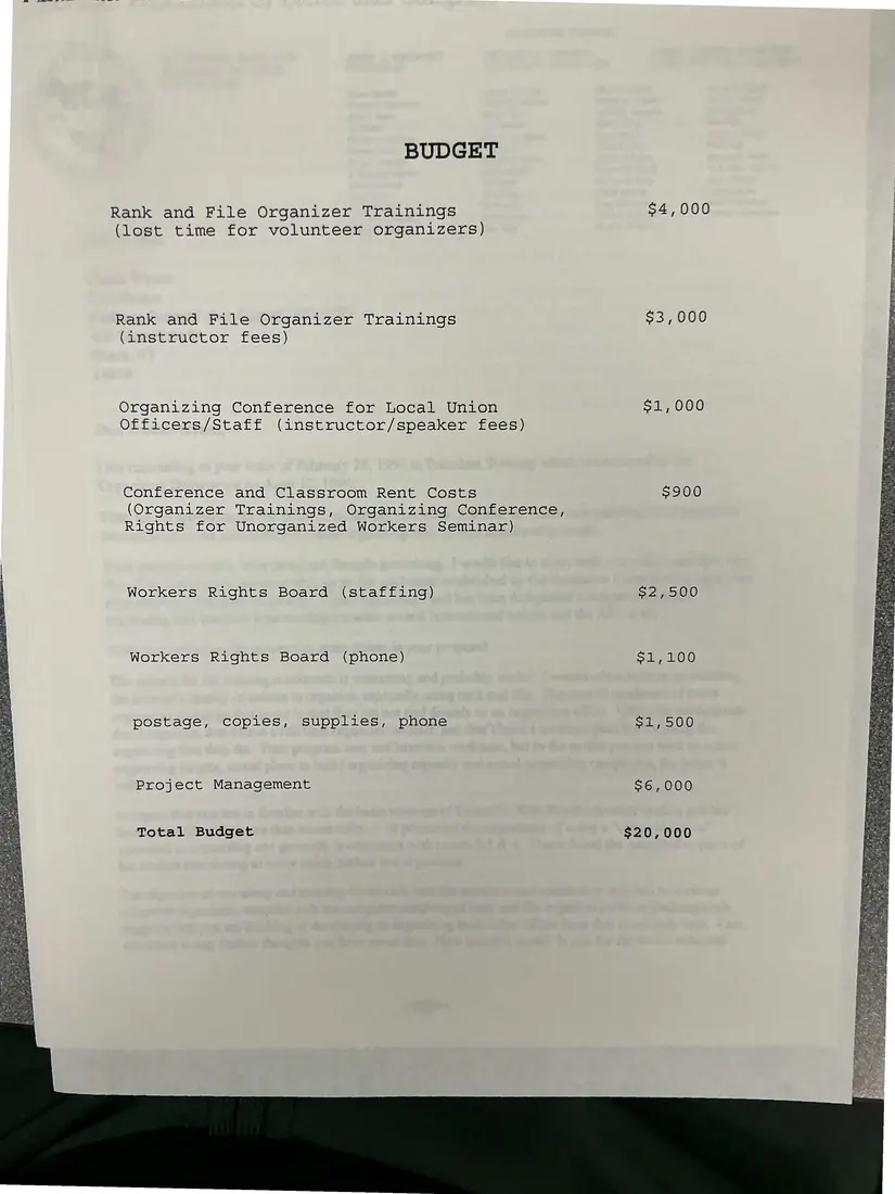 Photograph of a proposal: “A Comprehensive Organizing Program for South-Central New York”: grant proposal, page 7.
