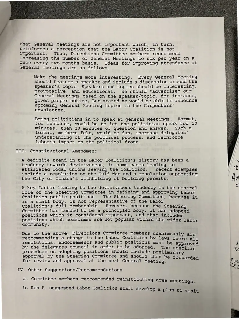 Photograph of a meeting minutes: Directions Committee notes and minutes, April 10 and May 1, 1996, page 2.