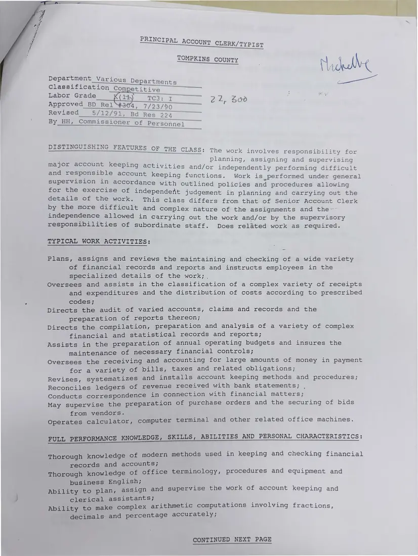 Photograph of a memorandum: Library memo on removing two confidential positions from the UAW 2300 unit, with job descriptions, page 3.