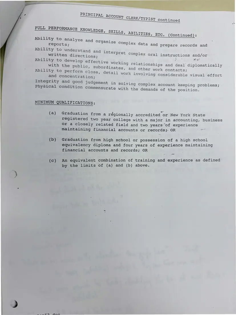 Photograph of a memorandum: Library memo on removing two confidential positions from the UAW 2300 unit, with job descriptions, page 4.