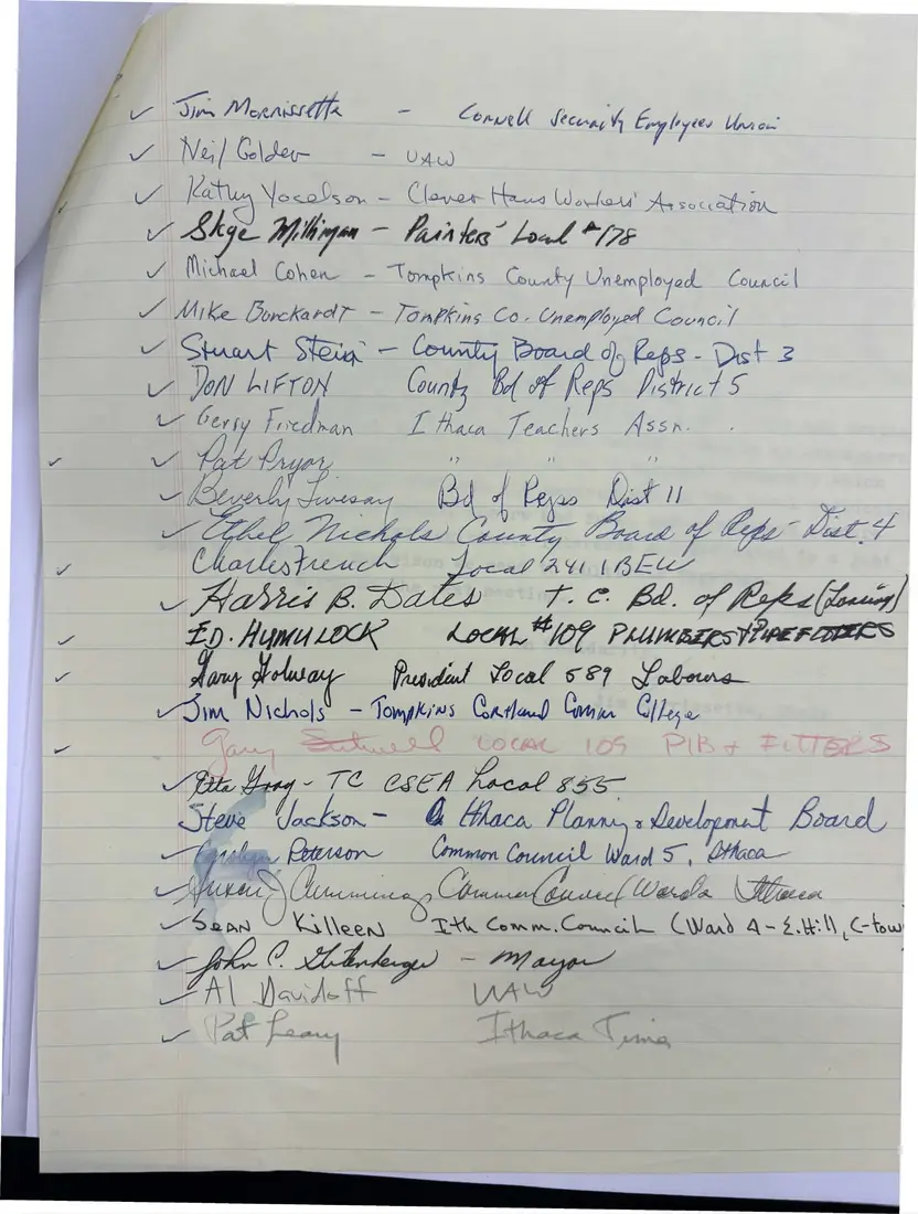 Photograph of a meeting notice: Invitation to city and county officials, November 13, 1984, with the sign-in sheet, page 2.