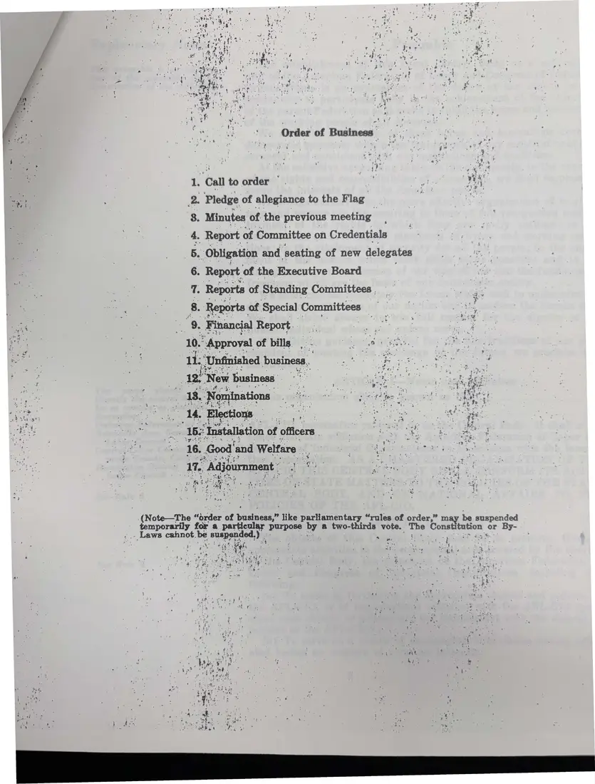 Photograph of a printed constitution: “Suggestion Constitution for the Tompkins County Central Labor Council”, page 2.