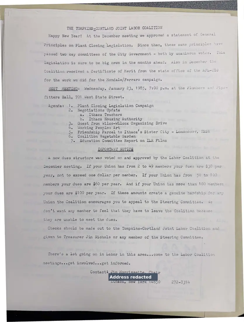 Photograph of a letter: New Year letter on the plant closing principles, page 1.