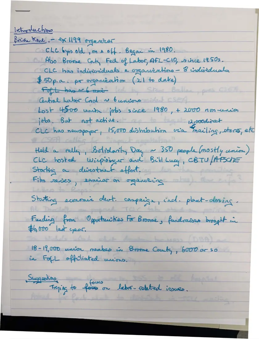 Photograph of a document: Handwritten notes from 1986 meetings, page 1.