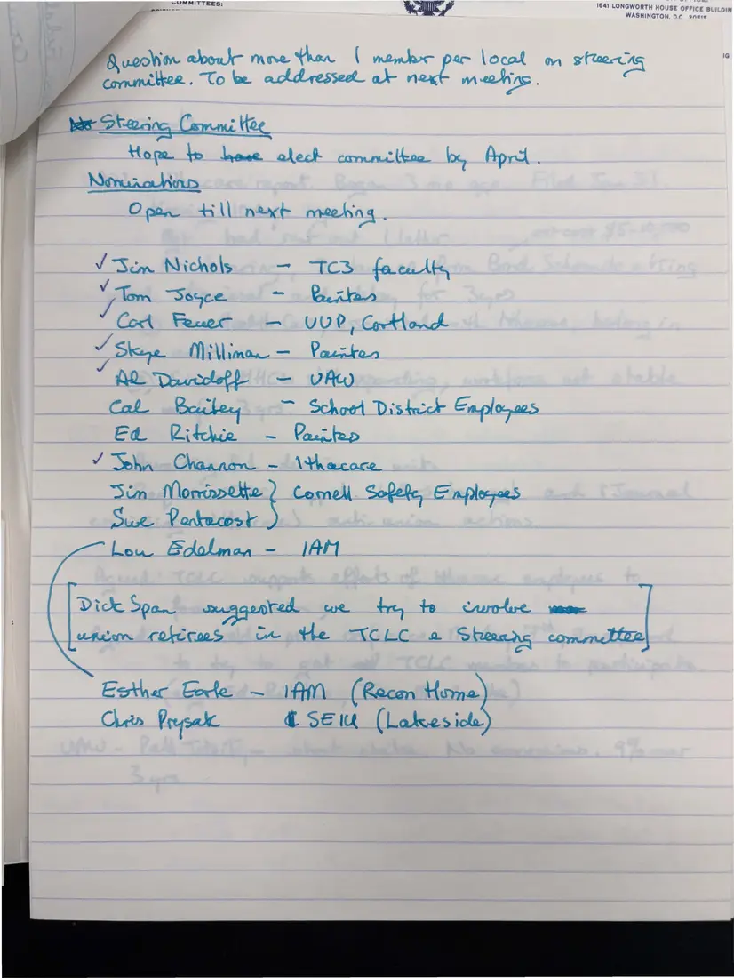 Photograph of a document: Handwritten notes from 1986 meetings, page 3.