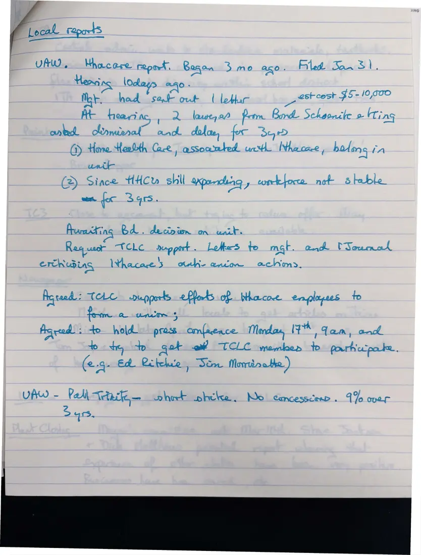 Photograph of a document: Handwritten notes from 1986 meetings, page 4.