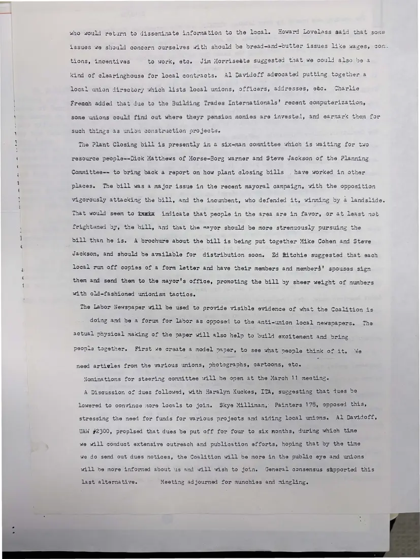 Photograph of a meeting minutes: Notes from the coalition's February 1986 gathering, page 2.