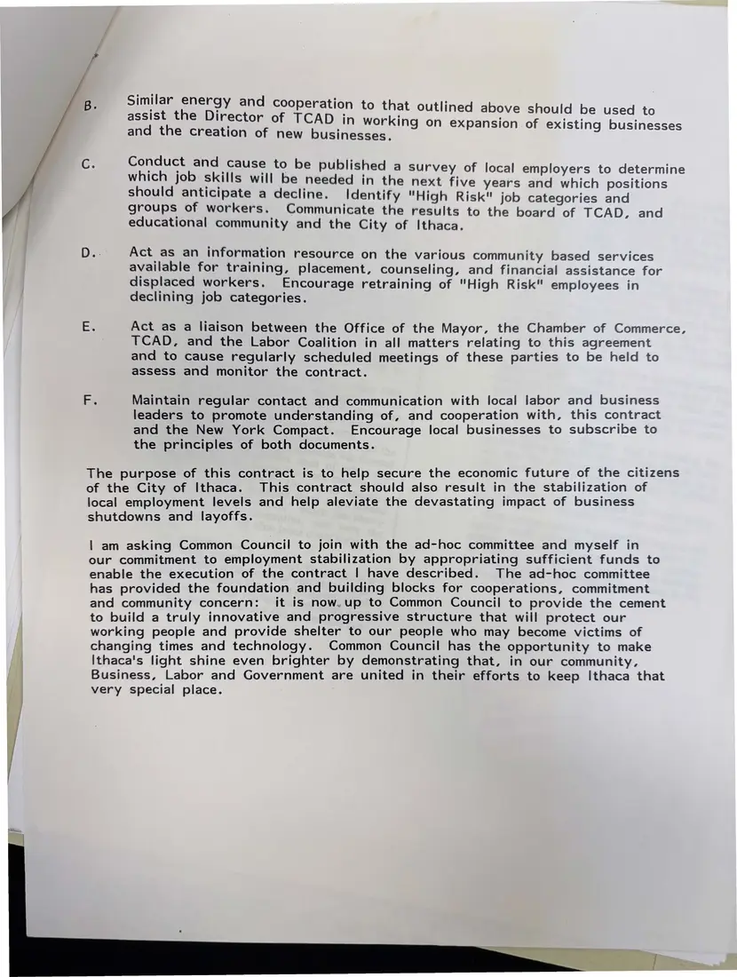 Photograph of a memorandum: Mayor John Gutenberger to Common Council: “Employment Legislation”, page 2.
