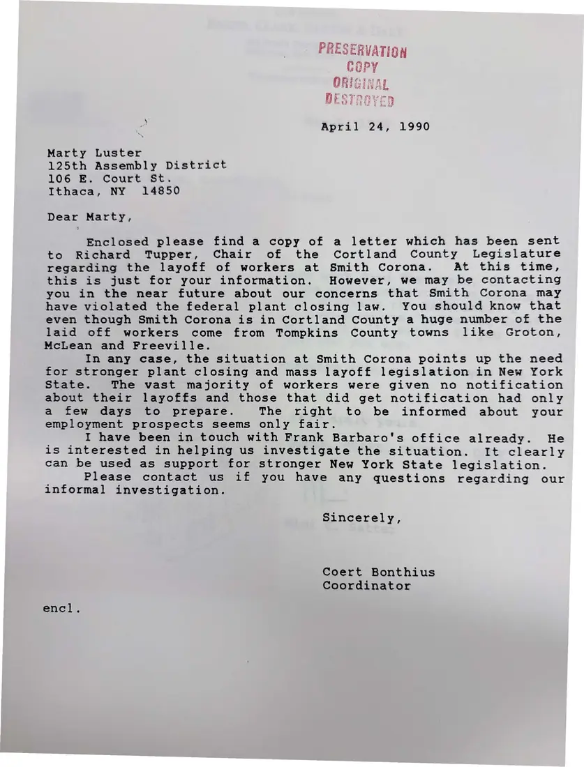 Photograph of a letter: Letters to Assembly members Clarence Rappleyea and Marty Luster, page 2.