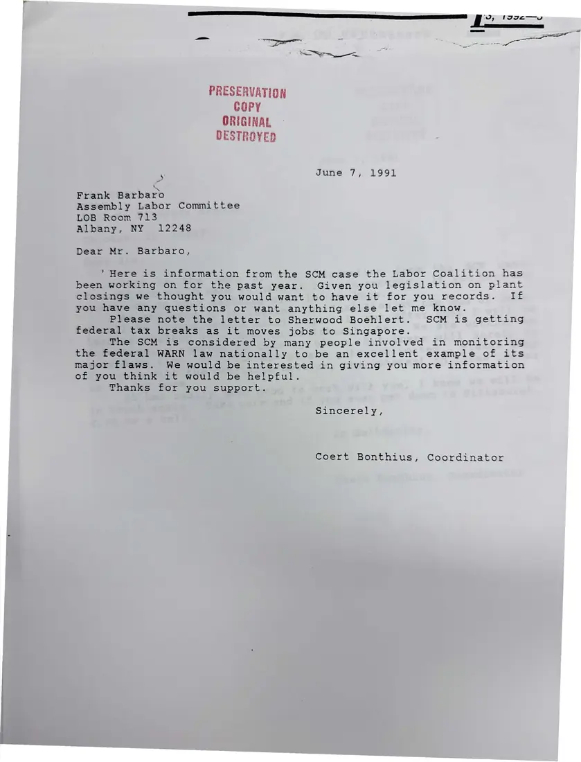 Photograph of a letter: Coert Bonthius's closing letters on the Smith Corona case, June 7, 1991, page 4.