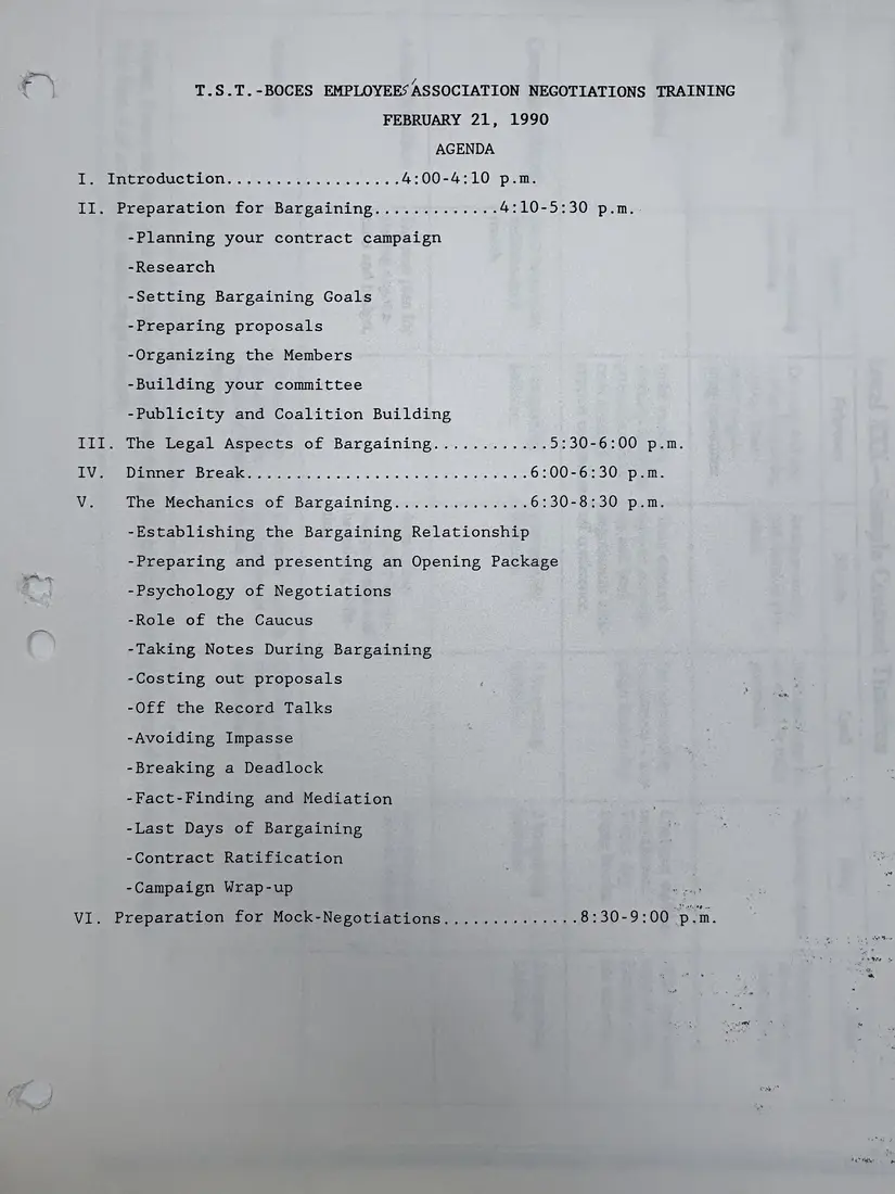 Photograph of a report: 1990 Negotiations Notebook, Tompkins-Seneca-Tioga BOCES Employees' Association, page 2.