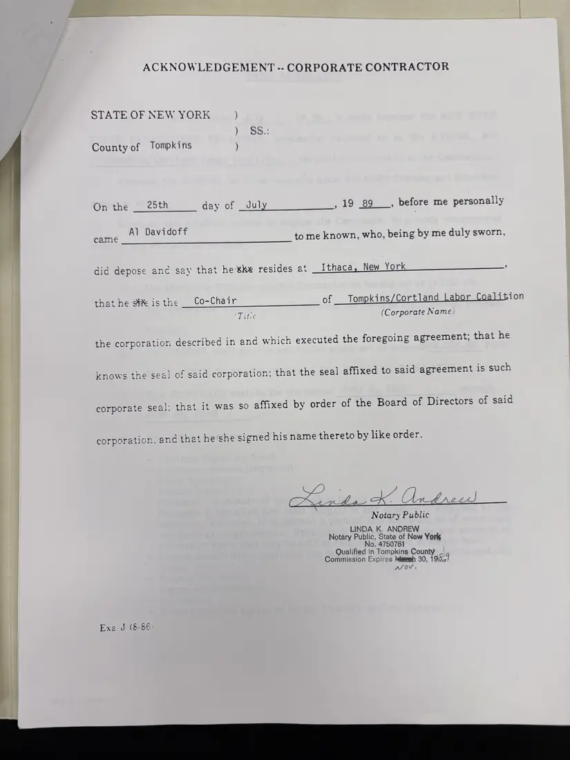 Photograph of a draft agreement: State health and safety training contract, July 1989 – June 1990, page 2.