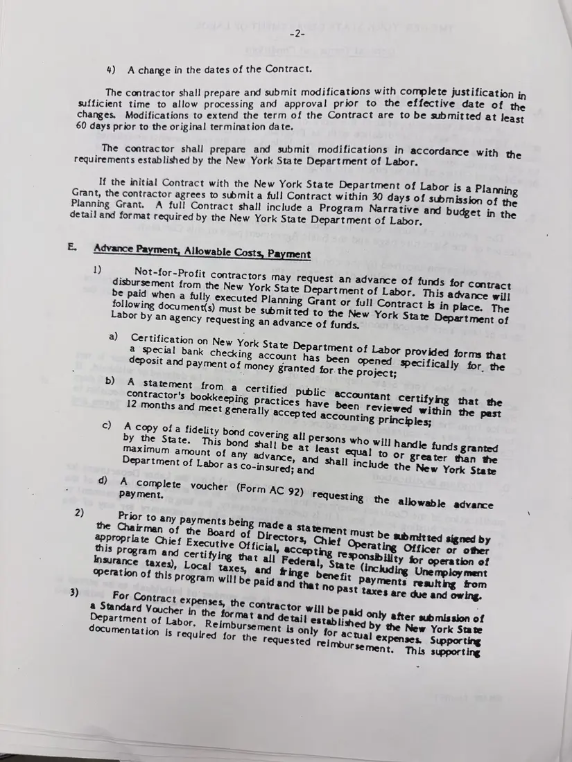 Photograph of a draft agreement: State health and safety training contract, July 1989 – June 1990, page 11.