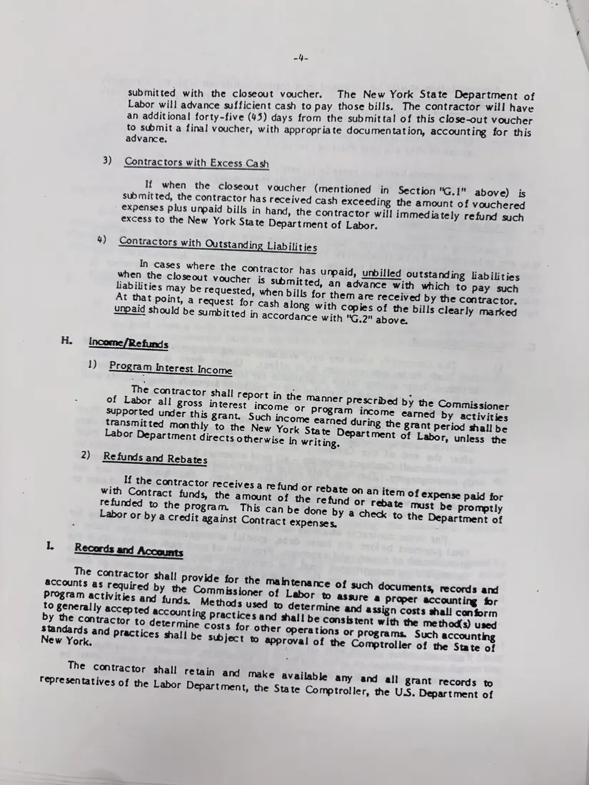 Photograph of a draft agreement: State health and safety training contract, July 1989 – June 1990, page 13.