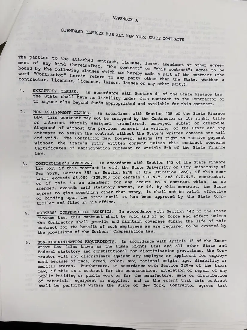 Photograph of a draft agreement: State health and safety training contract, July 1989 – June 1990, page 19.