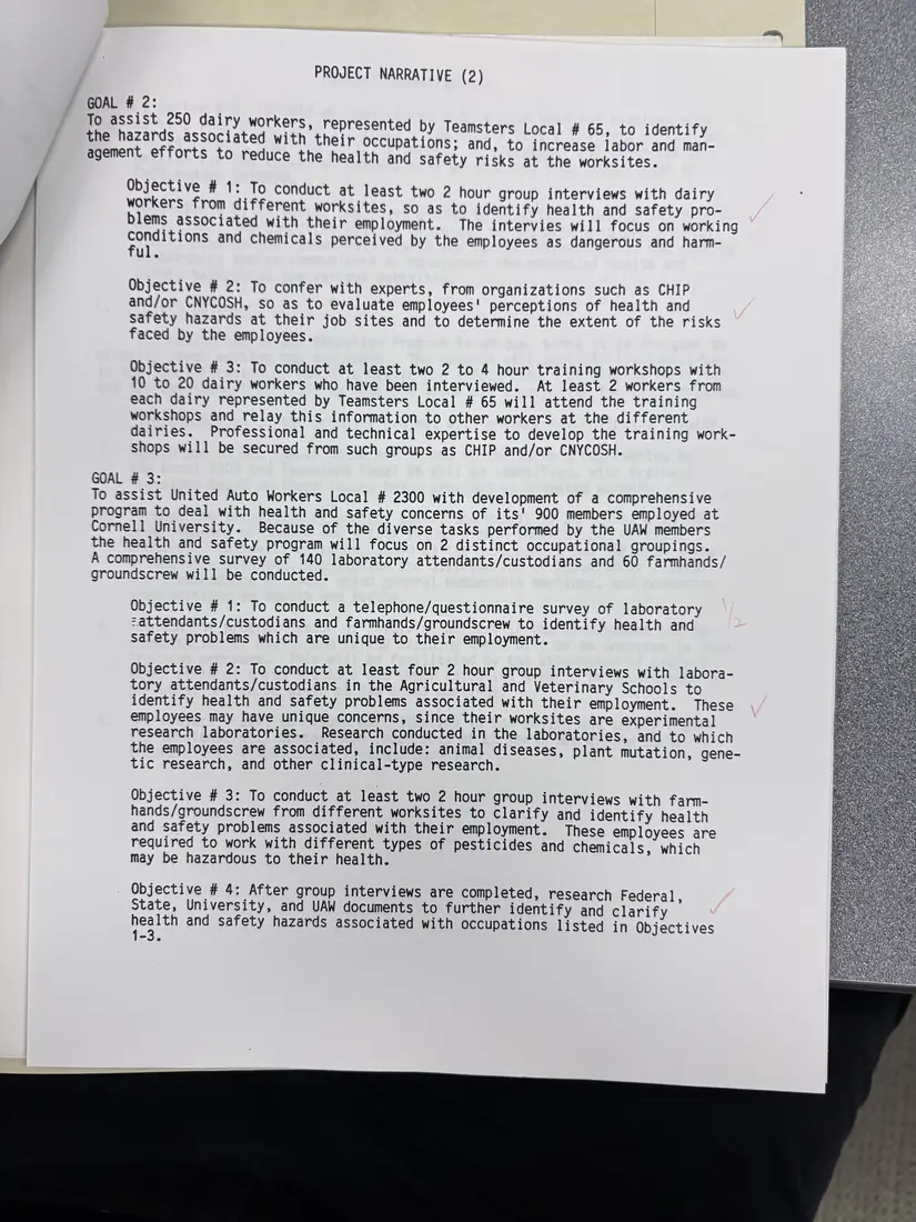 Photograph of a draft agreement: State health and safety training contract, July 1988 – June 1989, page 5.
