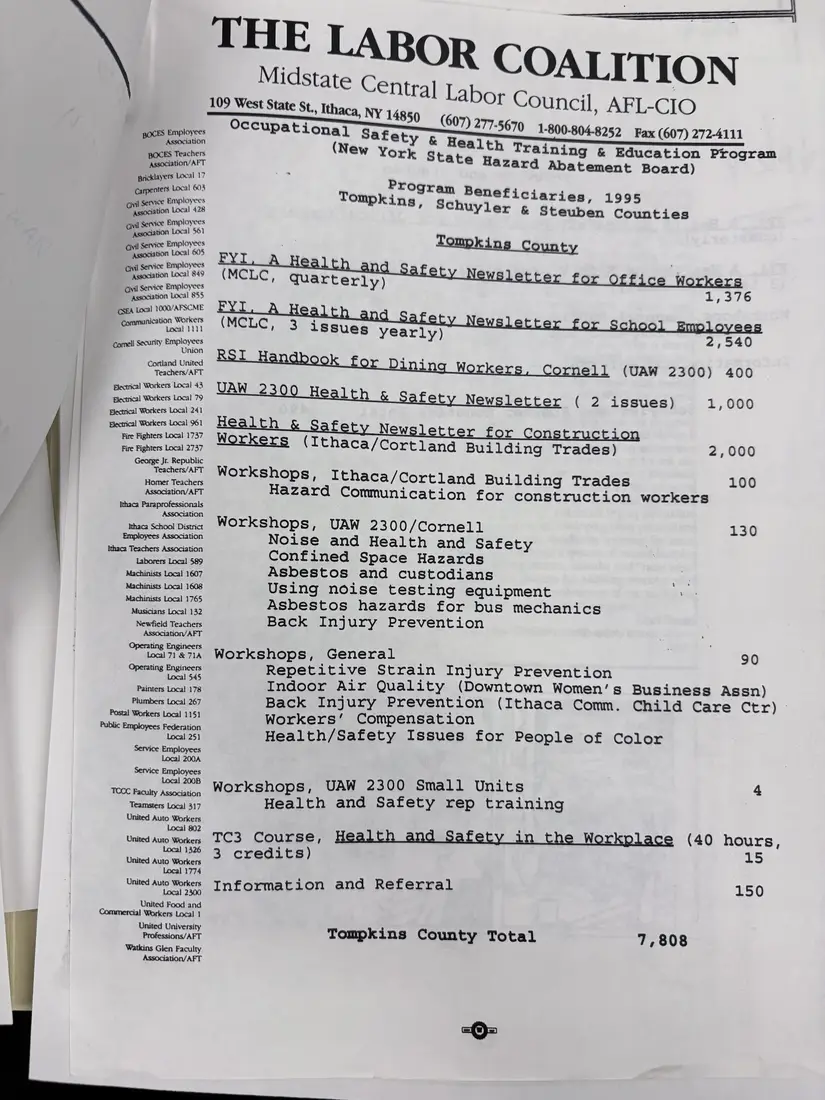 Photograph of a report: Health and safety program activities and beneficiaries, 1995, page 2.