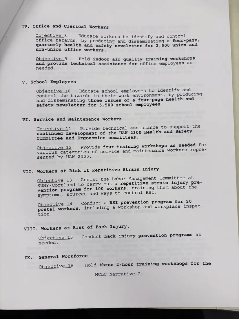 Photograph of a draft agreement: State health and safety training contract, 1996 (Midstate Central Labor Council), page 5.
