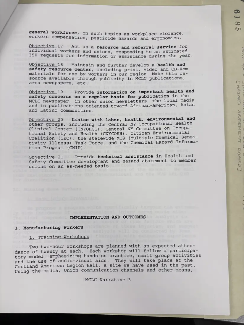 Photograph of a draft agreement: State health and safety training contract, 1996 (Midstate Central Labor Council), page 6.