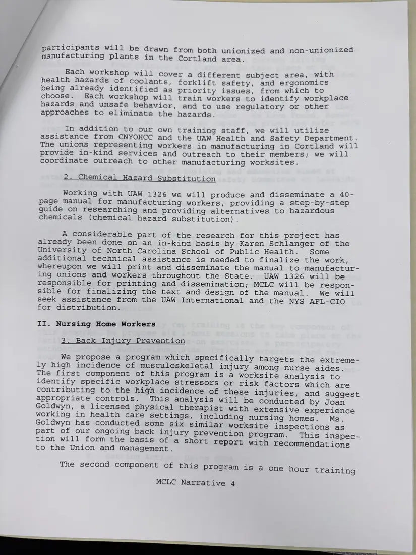 Photograph of a draft agreement: State health and safety training contract, 1996 (Midstate Central Labor Council), page 7.