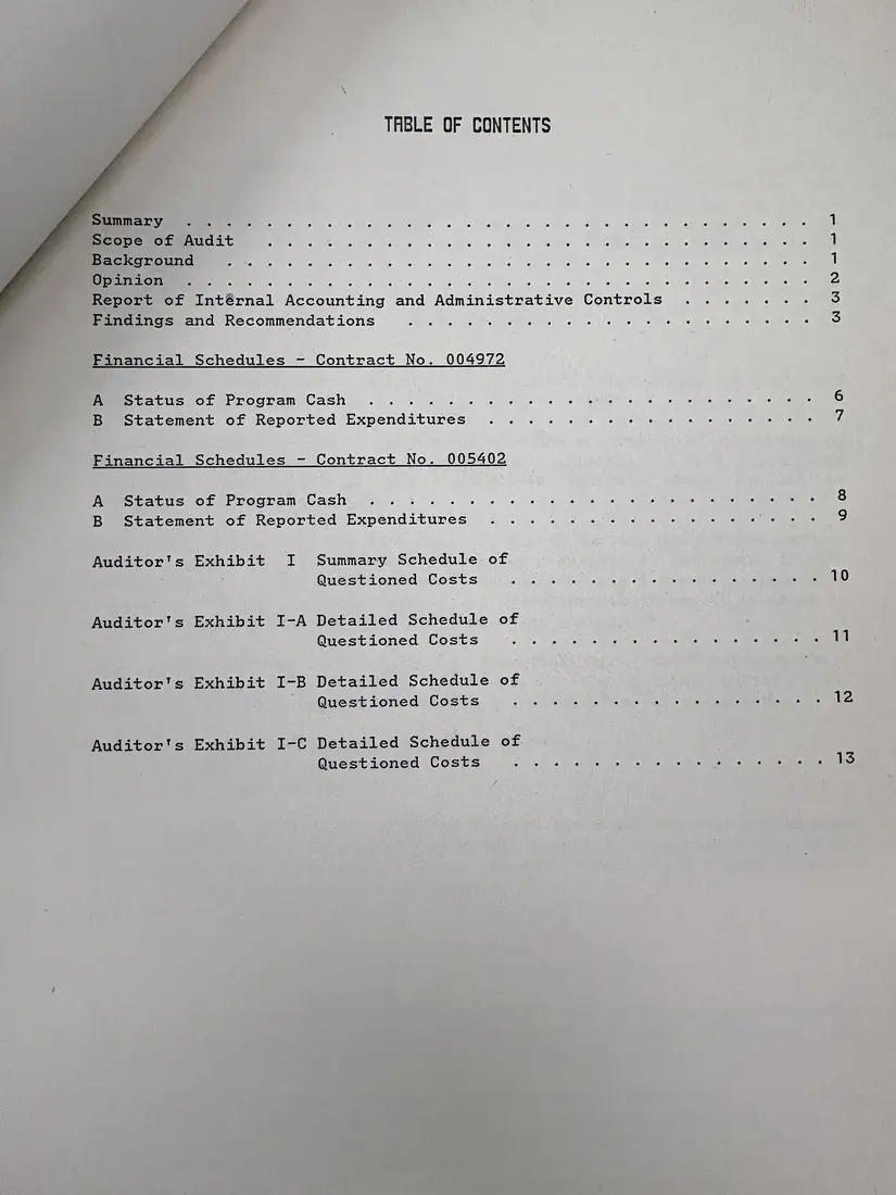Photograph of a report: Department of Labor financial and compliance audit (draft), contracts 1988–1990, page 4.