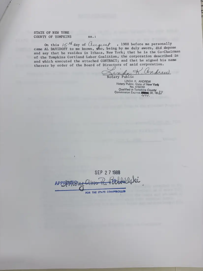 Photograph of a draft agreement: State health and safety training contract, July 1988 – June 1989, page 2.