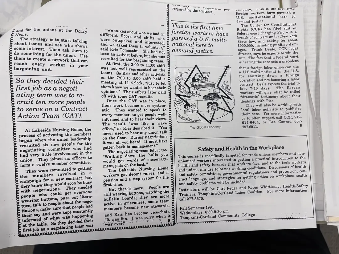 Photograph of a newsletter: “Union Tools” and “Historic Pico Trial in Binghamton Court”, page 2.