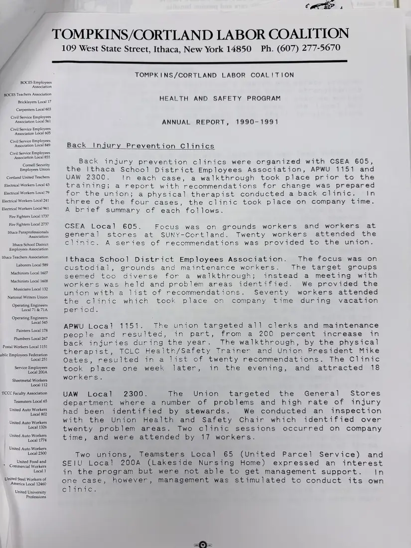 Photograph of a report: Health and Safety Program annual report, 1990–1991, page 1.