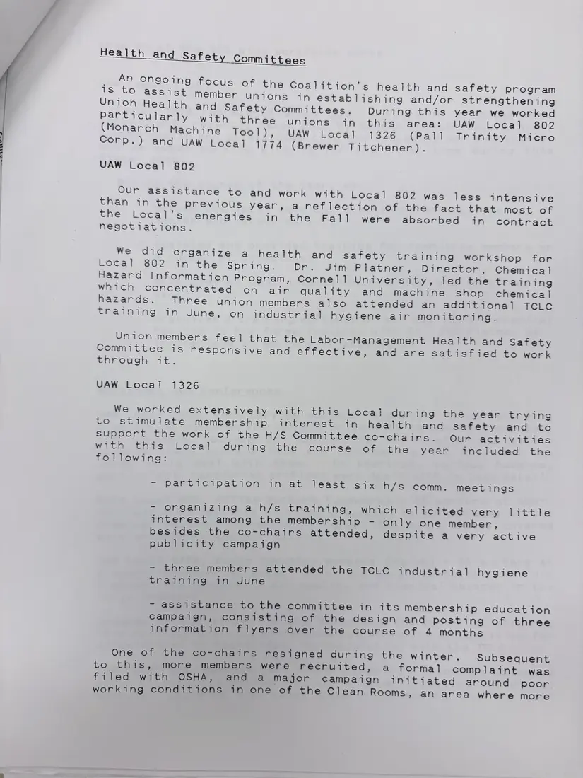 Photograph of a report: Health and Safety Program annual report, 1990–1991, page 2.