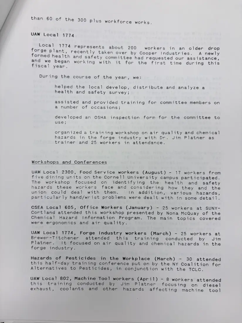 Photograph of a report: Health and Safety Program annual report, 1990–1991, page 3.