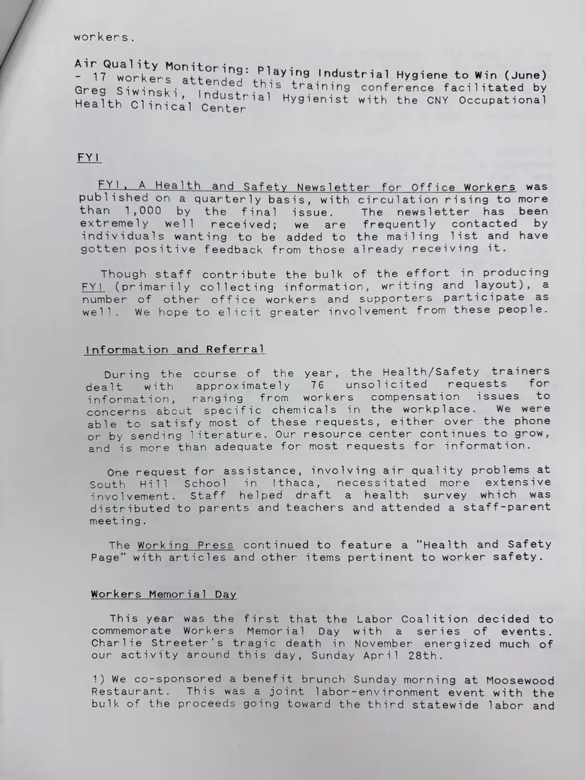 Photograph of a report: Health and Safety Program annual report, 1990–1991, page 4.