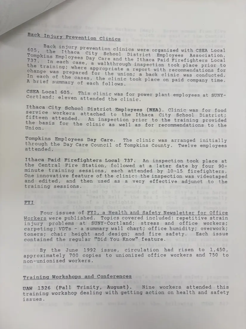Photograph of a report: Health and Safety Program annual report, 1991–92, page 2.