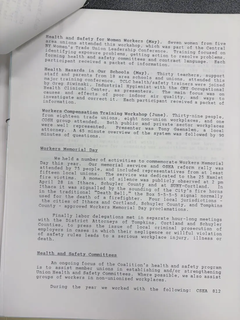 Photograph of a report: Health and Safety Program annual report, 1991–92, page 3.