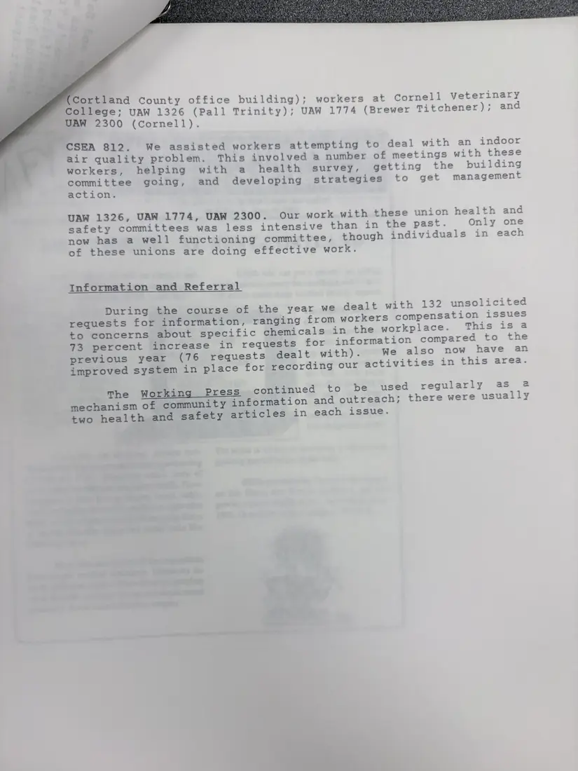 Photograph of a report: Health and Safety Program annual report, 1991–92, page 4.