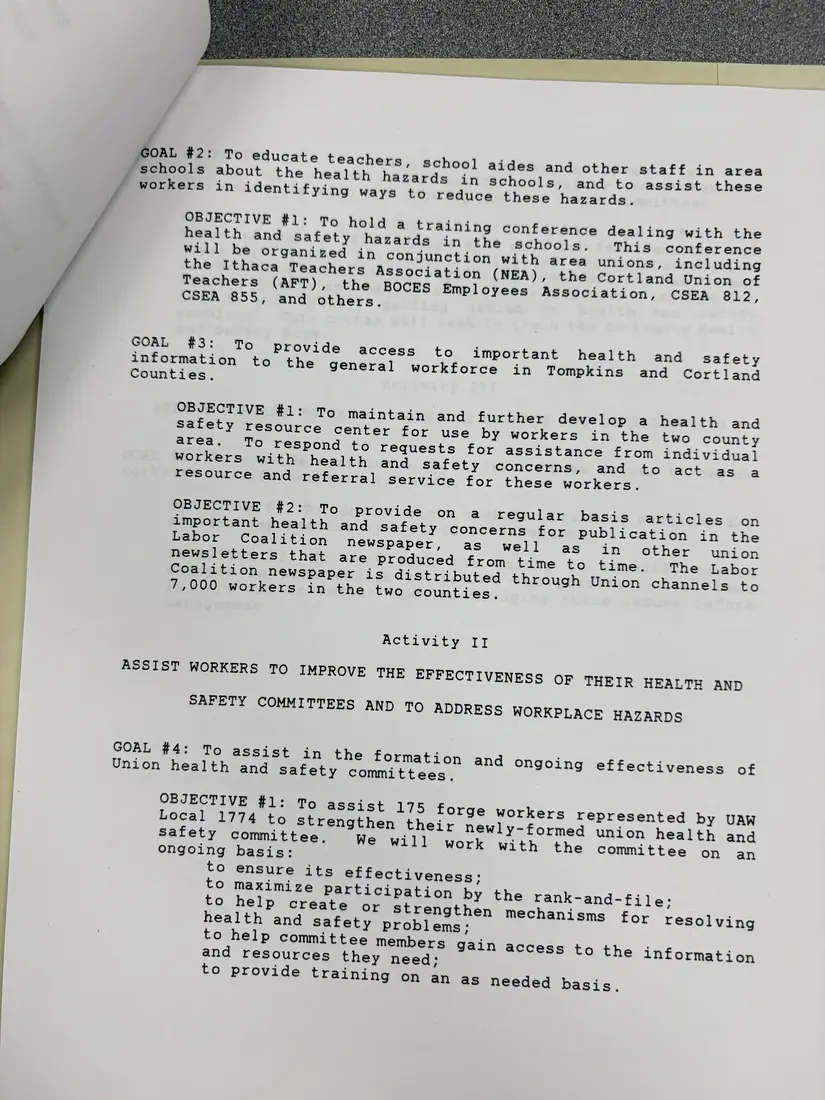 Photograph of a draft agreement: State health and safety training contract, July 1991 – June 1992, page 4.